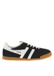 Thumbnail Baskets tennis noires en cuir à semelle camel avec lacets plats et logo doré