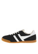 Thumbnail Baskets tennis noires en cuir à semelle camel avec lacets plats et logo doré - Image 2