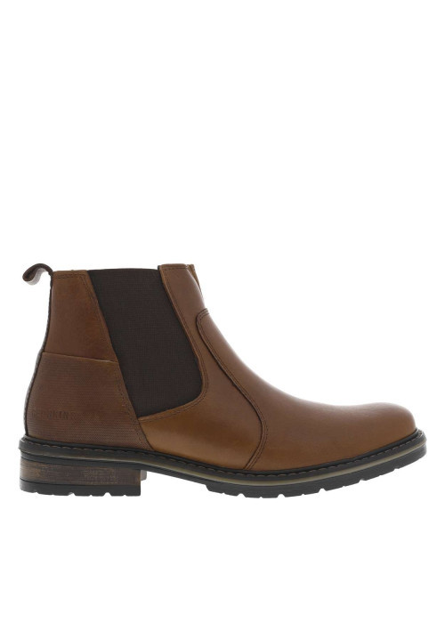 Boots en cuir cognac à talon décroché bas avec zip latéral et soufflet élastiqué