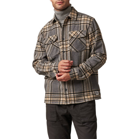 Chemise grise à carreaux droite à col français...