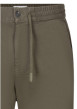 Thumbnail Pantalon en coton mélangé kaki uni avec une coupe droite et un lien de serrage - Image 3