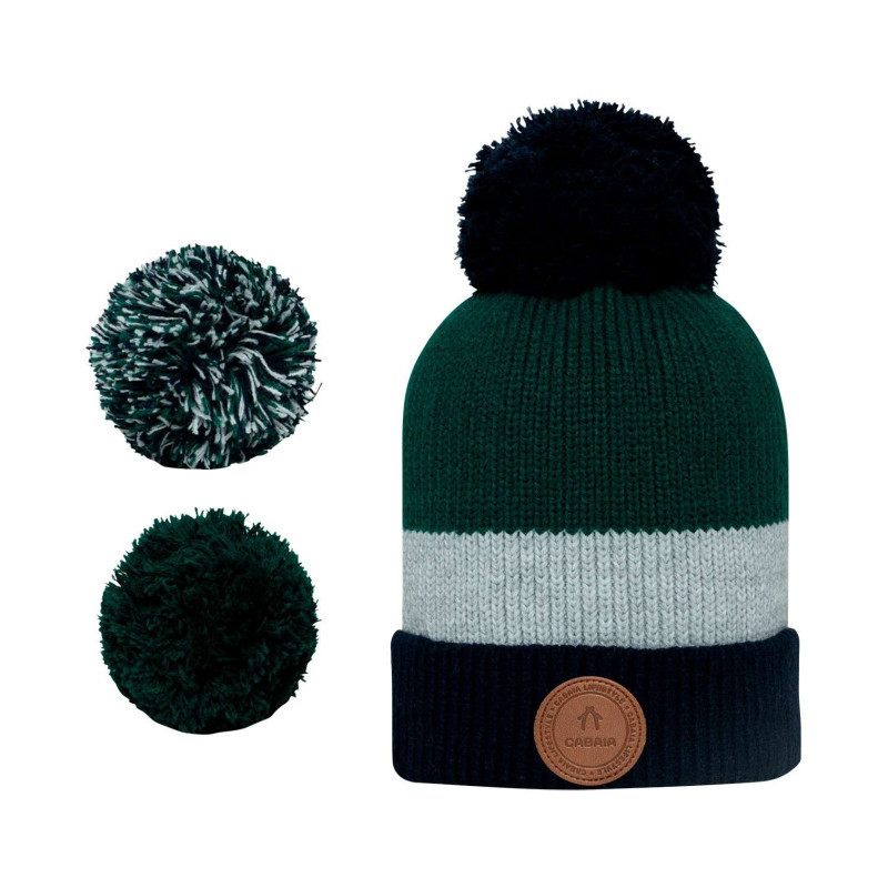Cabaia - Bonnet Bella Luna Marine Rayé Avec Pompons Et à Revers Avec Patch De La Marque - Marine Cabaia - Bonnet Bella Luna Marine Rayé Avec Pompons Et à Revers Avec Patch De La Marque - Marine
