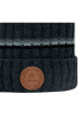 Thumbnail Bonnet anthracite uni à revers avec liserés gris foncés et pompons - Image 2