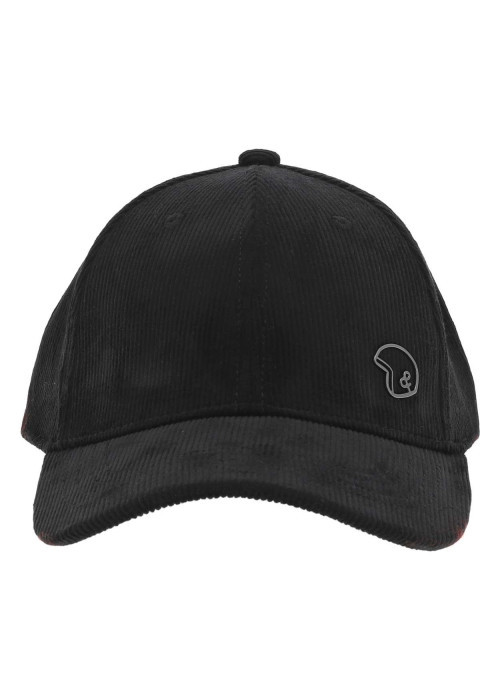 Casquette noire en velours côtelé avec logo en métal et boucle métallique