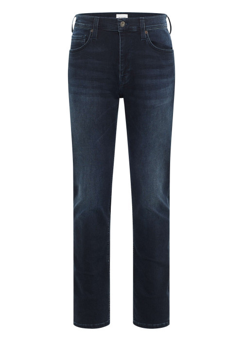 Jean Vegas en coton indigo slim avec patch de la marque à l'arrière