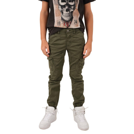 Pantalon cargo en coton kaki à coupe slim avec...
