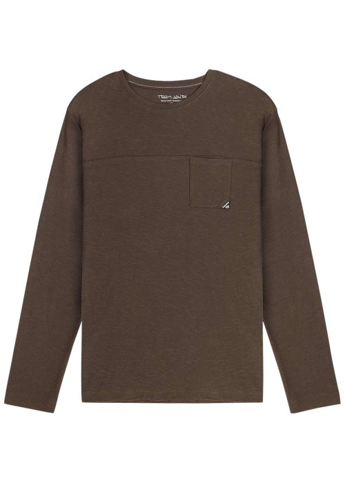 T-shirt en coton kaki uni avec un col rond et une coupe droite