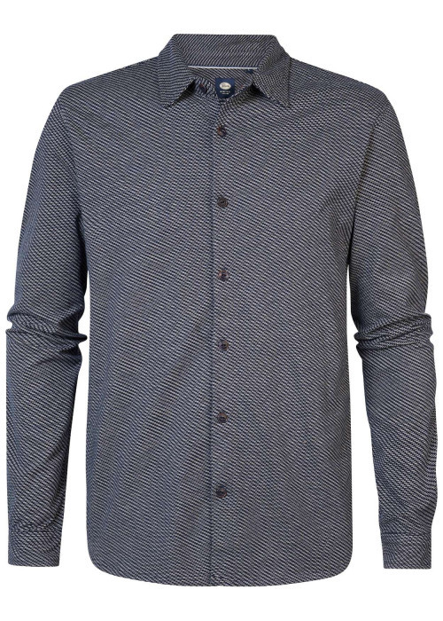Chemise en coton biologique anthracite à imprimé traits droite et à col français