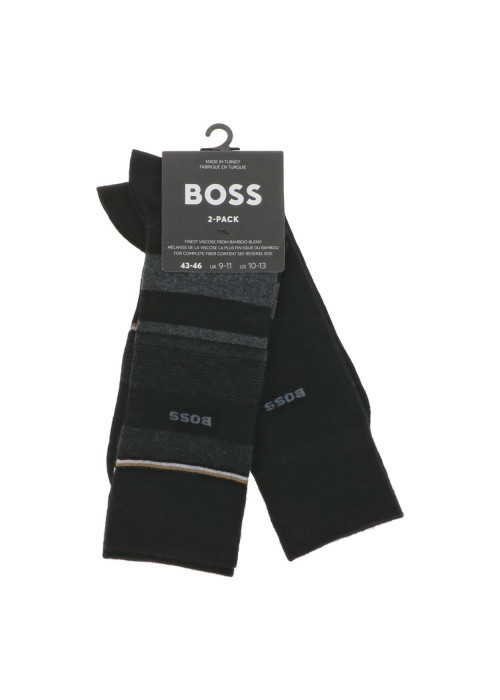 Lot de 2 paires de chaussettes hautes noires unies avec liserés colorés