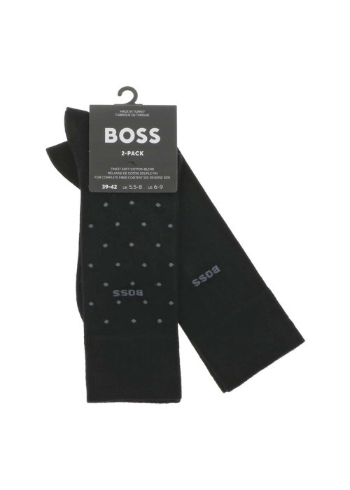 Lot de 2 paires de chaussettes hautes en coton mélangé noires à pois et unies