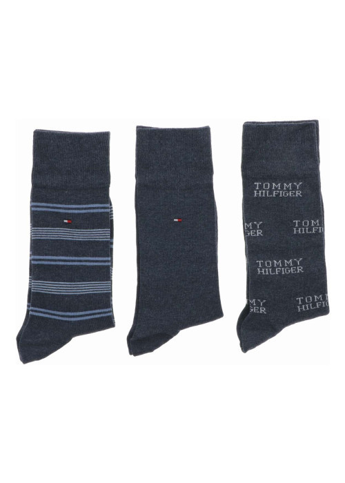 Coffret en carton de 3 paires de chaussettes hautes bleues jean chinées