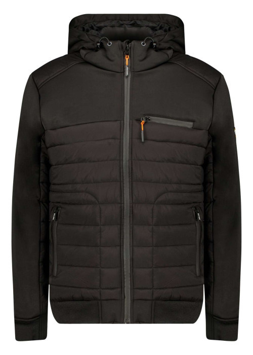 Blouson à capuche noir bi-matière avec une coupe droite et des poches