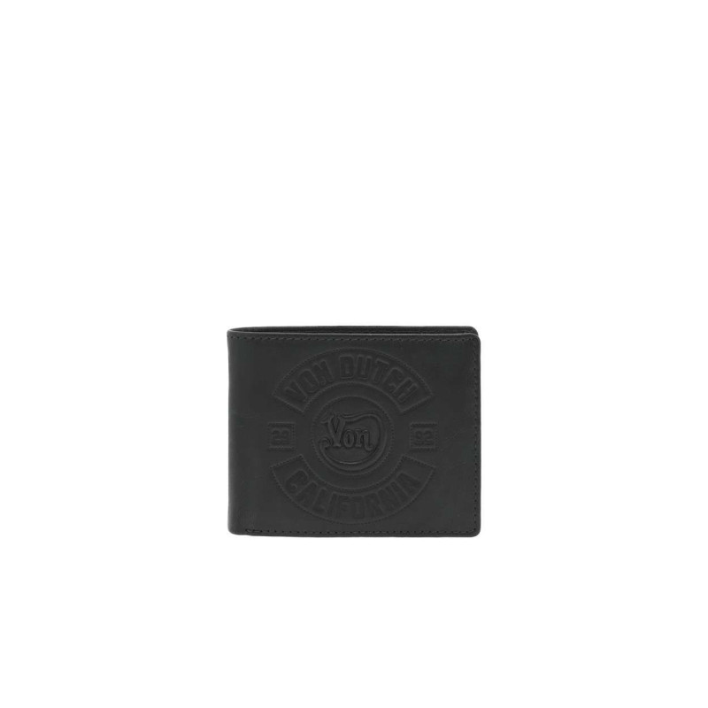 Von Dutch - Portefeuille En Cuir De Chèvre Gris Foncé Avec Logos Embossés - Gris Foncé