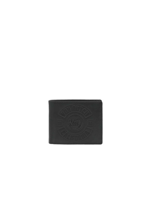 Portefeuille en cuir de chèvre gris foncé avec logos embossés