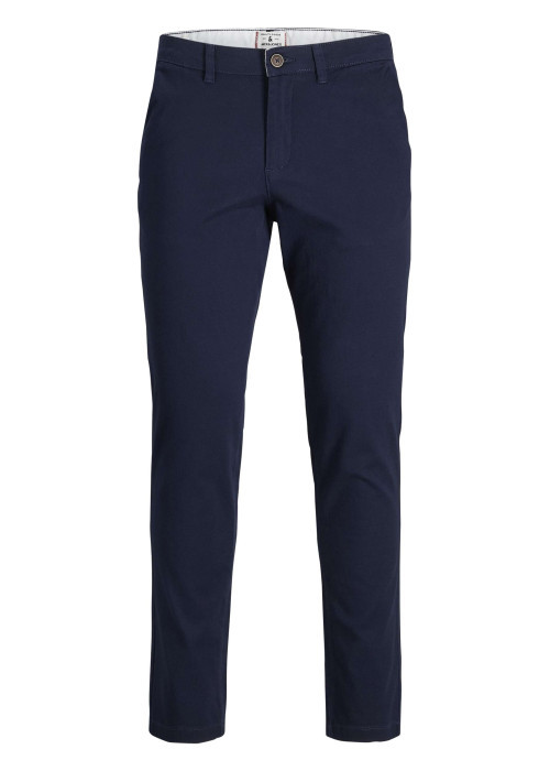 Chino Marco Dave en coton marine uni à coupe slim avec poches à l'italienne
