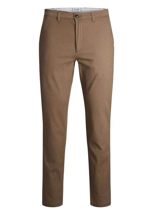 Chino Marco Dave en coton camel uni slim avec zip, bouton et poches