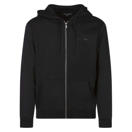 Sweat à capuche zippé en coton mélangé noir uni...