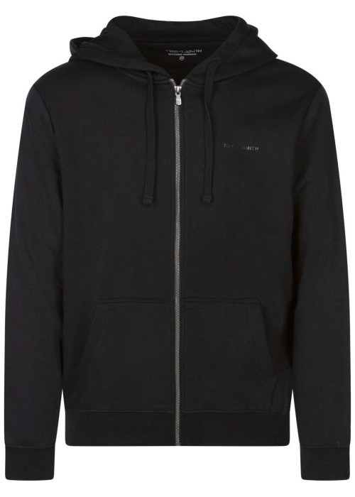 Sweat à capuche zippé en coton mélangé noir uni avec le nom de la marque