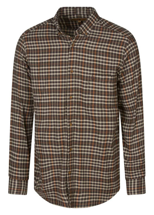 Chemise à manches longues épaisse en coton marron à carreaux et à col américain