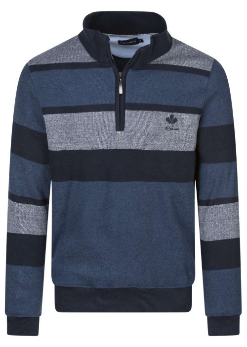 Sweat bicolore avec un col montant et zippé et des rayures larges