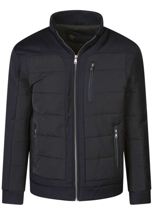 Blouson bleu marine matelassé avec un col montant et 3 poches zippées