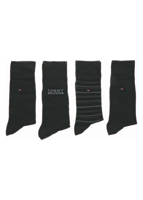 Lot de 4 paires de chaussettes hautes noires unies avec logo de la marque