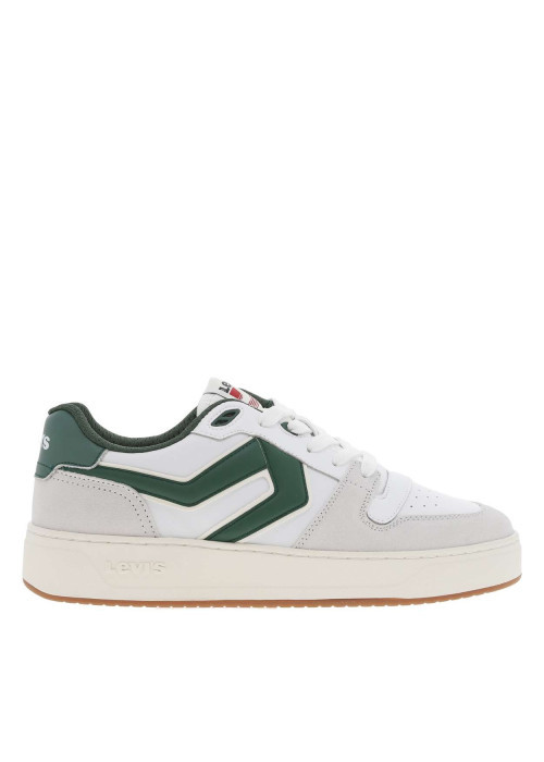 Sneakers multisport blanches et vertes à semelle blanche, lacets plats et logo