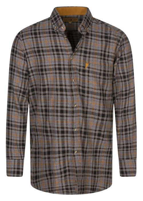 Chemise flanelle grise en coton à carreaux avec coupe droite et col boutonné