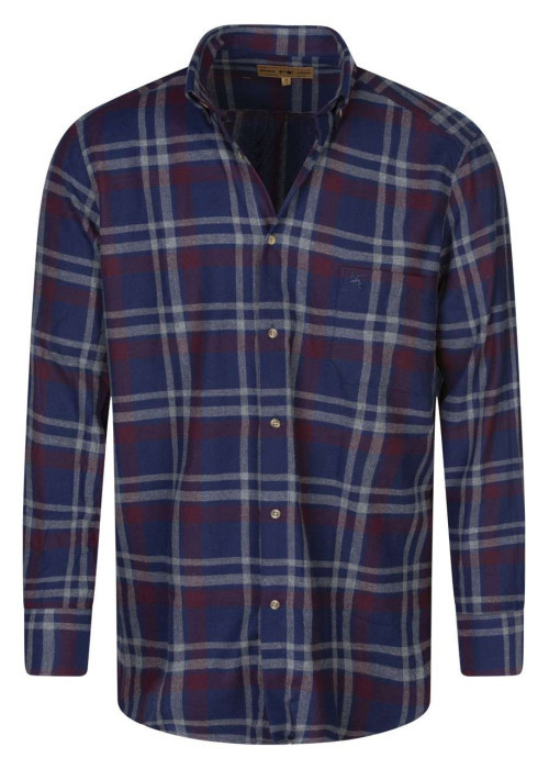 Chemise à manches longues en coton bleue marine à carreaux avec un col américain