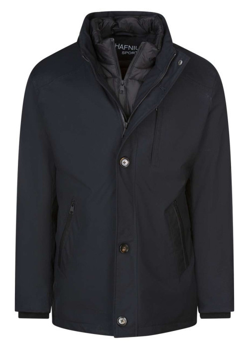 Parka noire unie à coupe droite avec col montant et multiples poches zippées