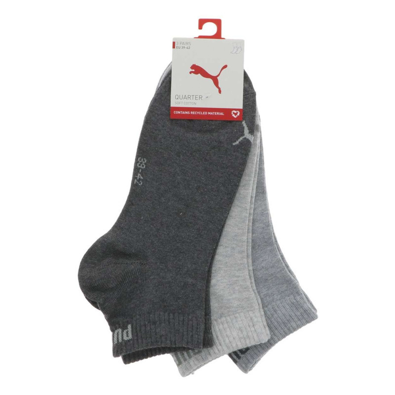 Puma - Lot De 3 Paires De Chaussettes Basses Grises Unies Avec Le Logo - Grises
