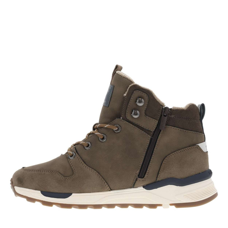 Mustang - Bottines Taupe Plates, à Zip Et Lacets Ronds Marque Intégrée Dans Le Quartier - Taupe Mustang - Bottines Taupe Plates, à Zip Et Lacets Ronds Marque Intégrée Dans Le Quartier - Taupe