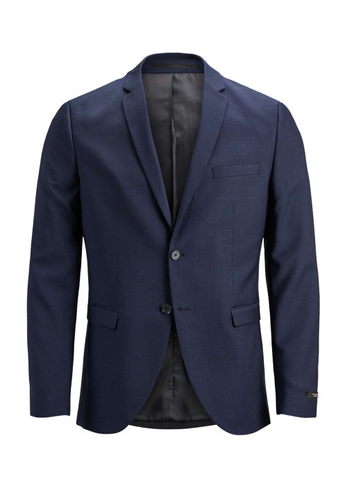 Veste Solaris marine uni à coupe slim, col à revers et à manches longues