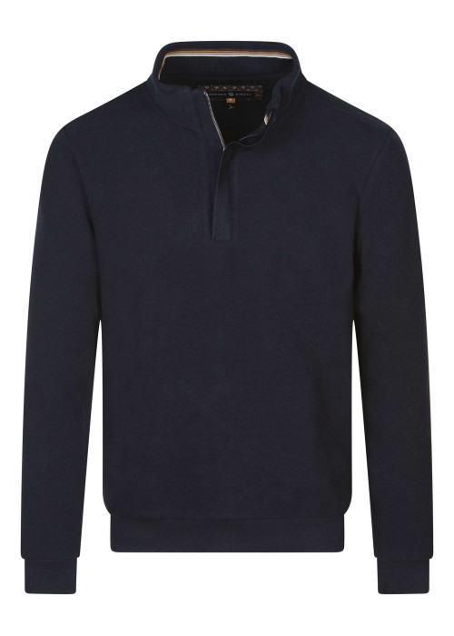 Sweat marine uni coupe droite col camionneur avec logo brodé sur la manche