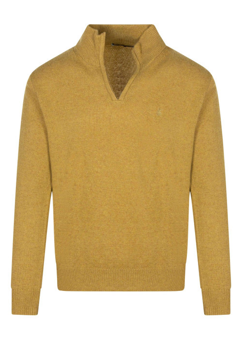 Pull ocre uni ajusté avec un col camionneur et à manches longues avec zip