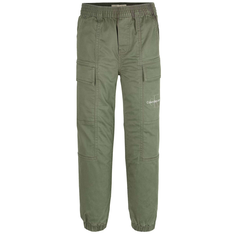 Calvin Klein Jeans - Cargo En Coton Kaki Uni à Taille Et Ourlets élastiqués Et Avec Une Coupe Slim - Kaki Calvin Klein Jeans - Cargo En Coton Kaki Uni à Taille Et Ourlets élastiqués Et Avec Une Coupe Slim - Kaki