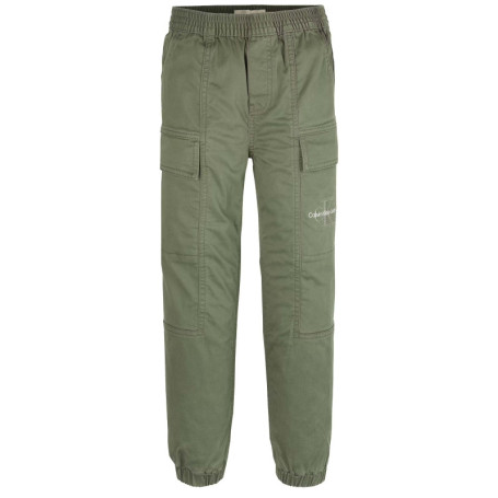 Cargo en coton kaki uni à taille et ourlets...