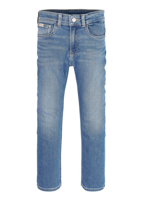 Jean en coton bleu délavé aux cuisses avec une coupe regular fit