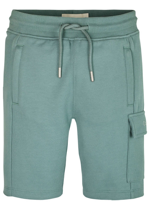 Short jogging en coton vert d'eau uni à coupe regular fit et à taille élastiquée