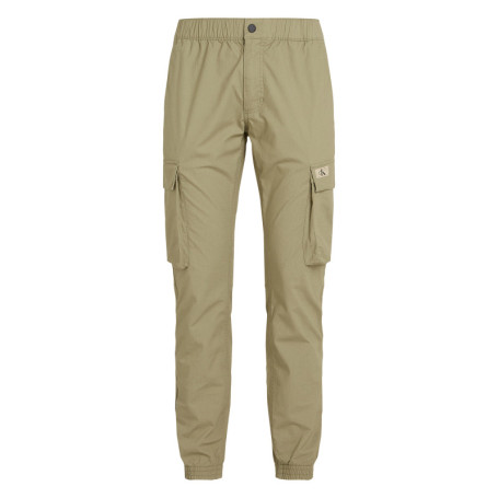 Cargo en coton kaki uni avec une coupe slim et...