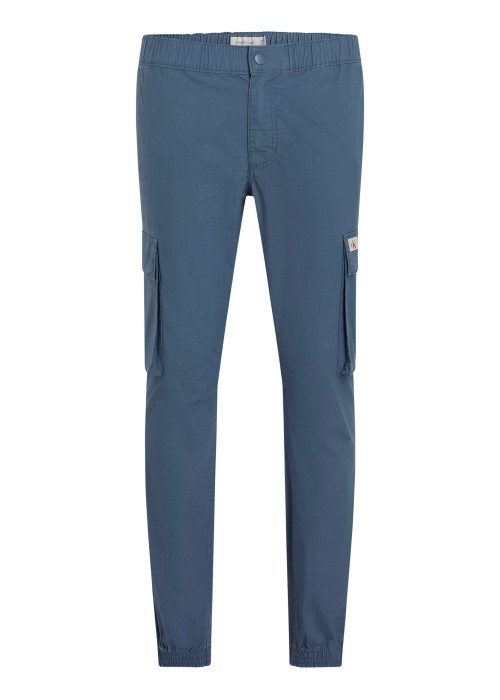 Cargo en coton bleu uni à coupe skinny avec une taille et des ourlets élastiqués