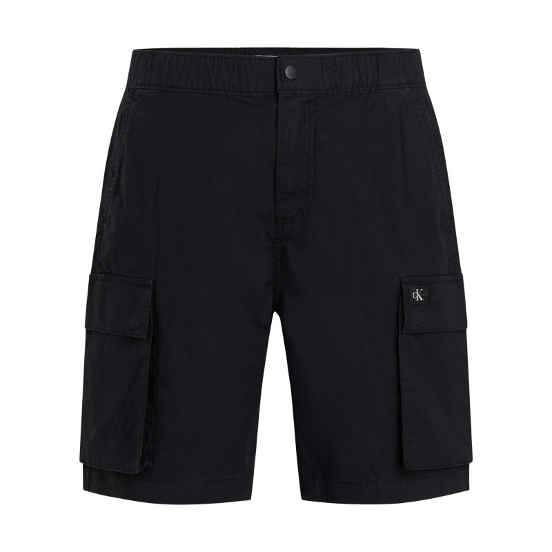 Calvin Klein Jeans - Bermuda Cargo En Coton Noir Uni à Coupe Regular Fit Avec Une Taille élastiquée - Noir Calvin Klein Jeans - Bermuda Cargo En Coton Noir Uni à Coupe Regular Fit Avec Une Taille élastiquée - Noir