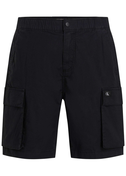 Bermuda cargo en coton noir uni à coupe regular fit avec une taille élastiquée