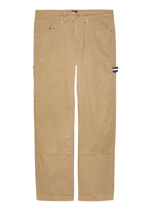 Pantalon sable uni en coton avec une coupe droite et plusieurs poches