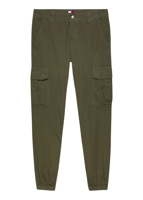 Pantalon Cargo kaki uni en coton avec une coupe slim et des poches à rabat