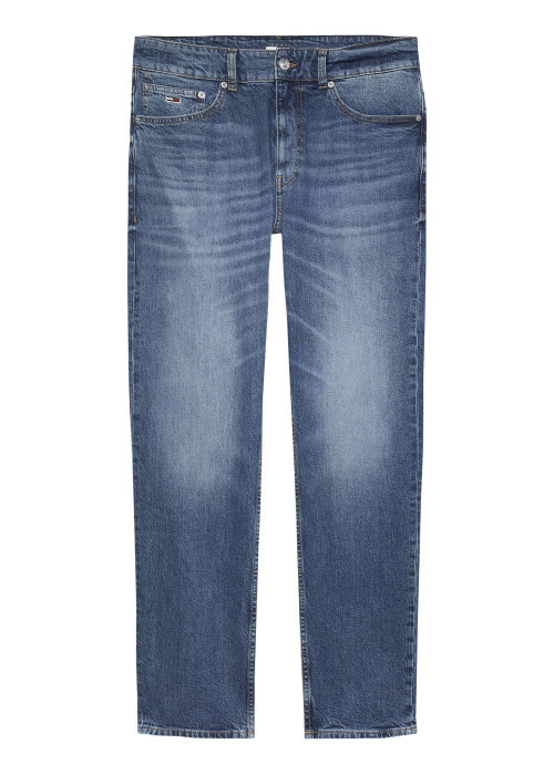 Jean en coton bleu avec une coupe droite et un patch d'authenticité