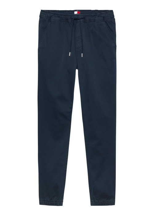 Pantalon marine uni en coton avec une coupe droite et une taille élastiquée
