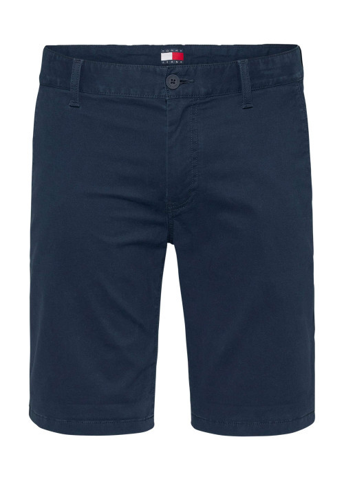 Short chino marine uni en coton avec une coupe droite et des passants pour ceinture