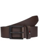 Thumbnail Ceinture marron unie en cuir avec logo iconique de la marque et une boucle