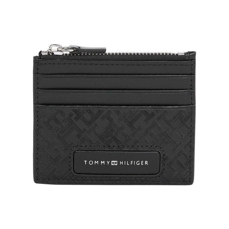 Tommy Hilfiger - Porte-cartes Noir Uni En Cuir Avec Une Fermeture Zippée Et Nom Iconique - Noir